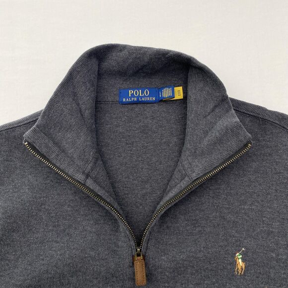 Polo Ralph Lauren 1/4 Zip Sweater Gray Cotton Pony Logo Mens Large - Picture 5 of 10